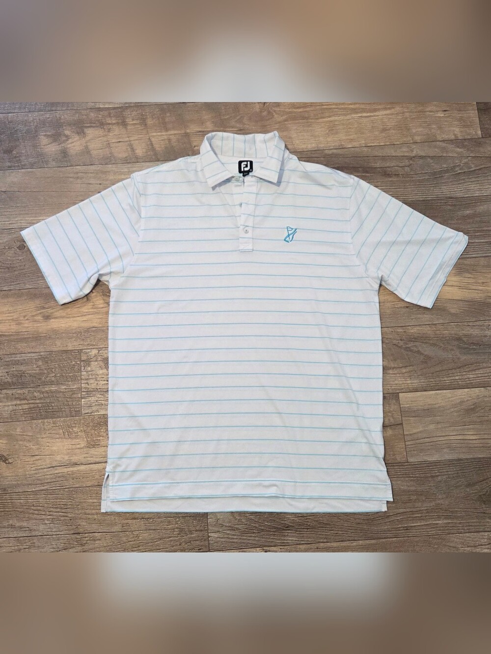 Footjoy Mens Golf Performance Polo White With Blue Stripes Size XL